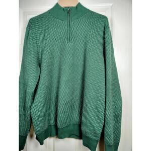 Bonobos Men's Large Cotton Cashmere Birdseye Quarter Zip Sweater Green Pullover